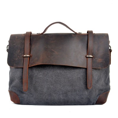 AT2 MESSENGER II VINTAGE™ Canvas - Leder Aktentashe Laptoptasche Arbeitstasche Umhängetasche - grau 14"
